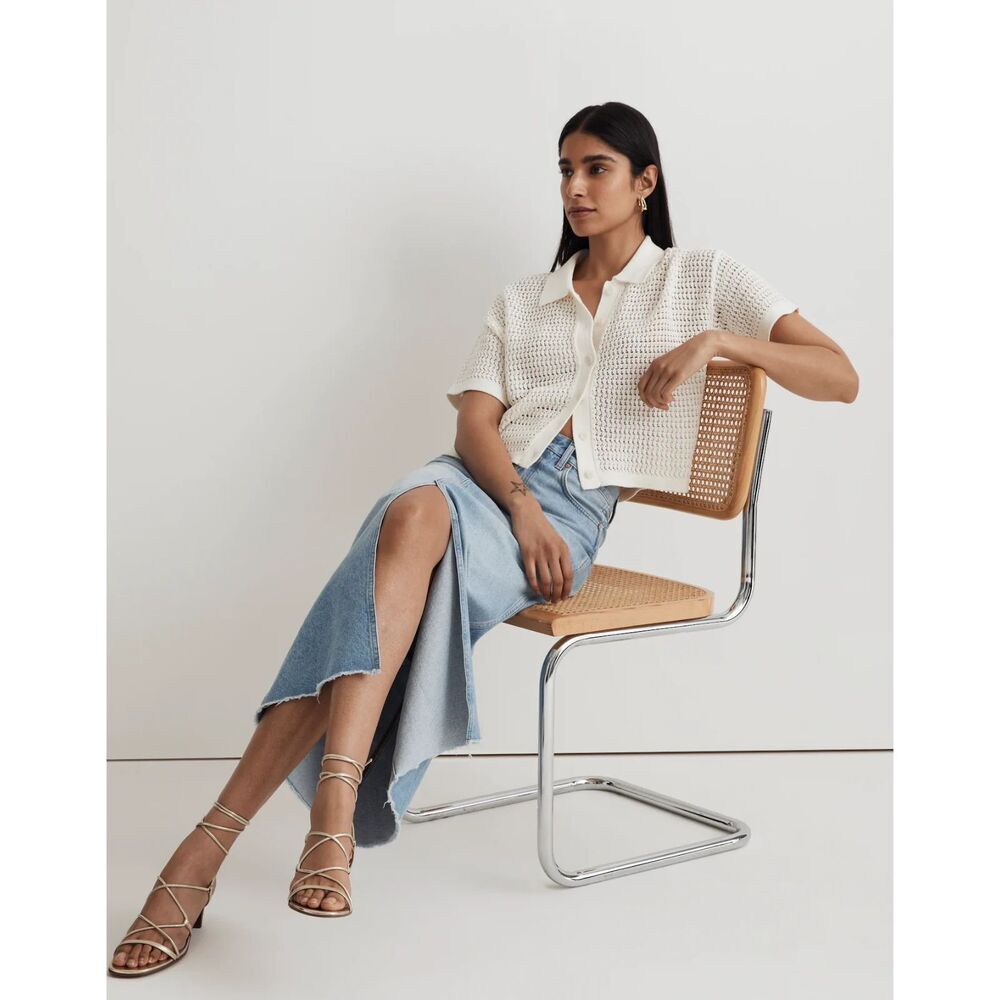 Madewell Cream Open-Weave Short-Sleeve Button-Down Top